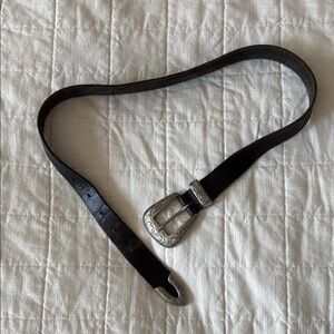 Urban Outfitters Black Leather Belt with Silver Western Buckle